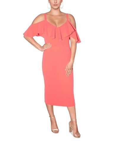 Off The Shoulder V-Neck Ruffle Dress Pink $53.55 Dresses