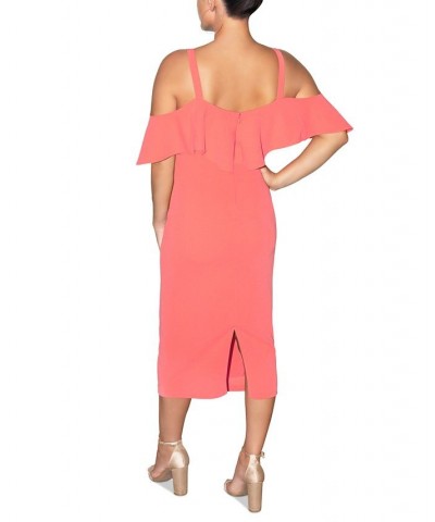 Off The Shoulder V-Neck Ruffle Dress Pink $53.55 Dresses