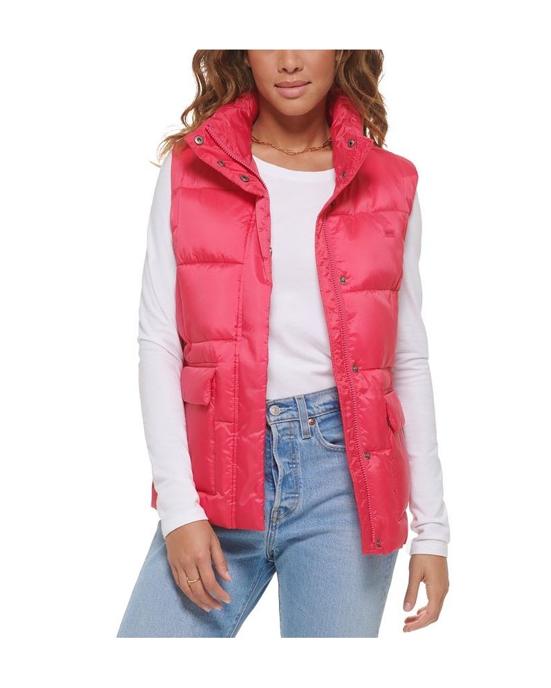 Women's Zippered Mock-Neck Puffer Vest Purple $32.20 Jackets