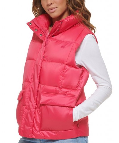 Women's Zippered Mock-Neck Puffer Vest Purple $32.20 Jackets