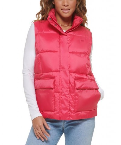 Women's Zippered Mock-Neck Puffer Vest Purple $32.20 Jackets