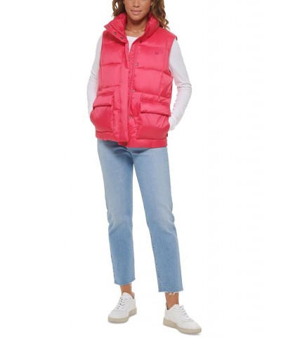 Women's Zippered Mock-Neck Puffer Vest Purple $32.20 Jackets