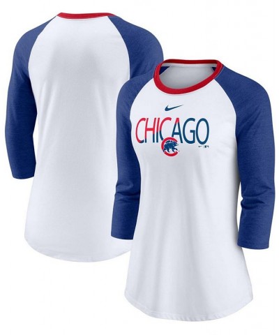 Women's White Heathered Royal Chicago Cubs Color Split Tri-Blend 3/4 Sleeve Raglan T-shirt White $28.04 Tops