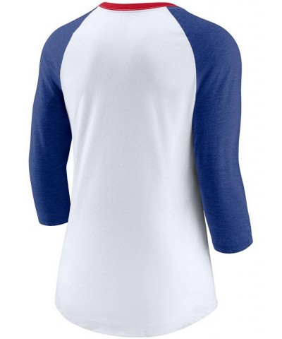 Women's White Heathered Royal Chicago Cubs Color Split Tri-Blend 3/4 Sleeve Raglan T-shirt White $28.04 Tops