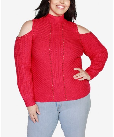 Black Label Plus Size Embellished Cold-Shoulder Cable Sweater Azalea $31.05 Sweaters