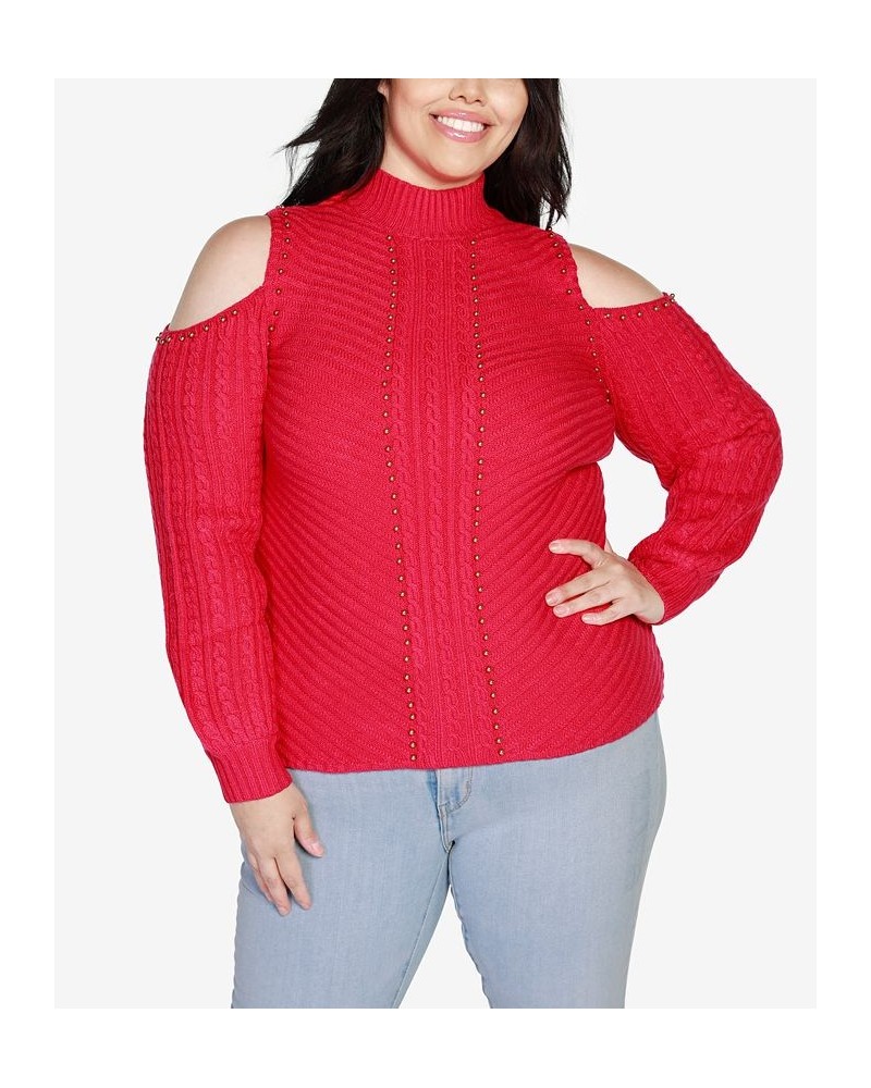 Black Label Plus Size Embellished Cold-Shoulder Cable Sweater Azalea $31.05 Sweaters