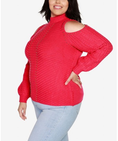 Black Label Plus Size Embellished Cold-Shoulder Cable Sweater Azalea $31.05 Sweaters