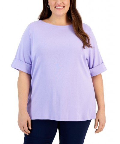 Plus Size Cotton Elbow-Sleeve Top Soft Pink $14.76 Tops