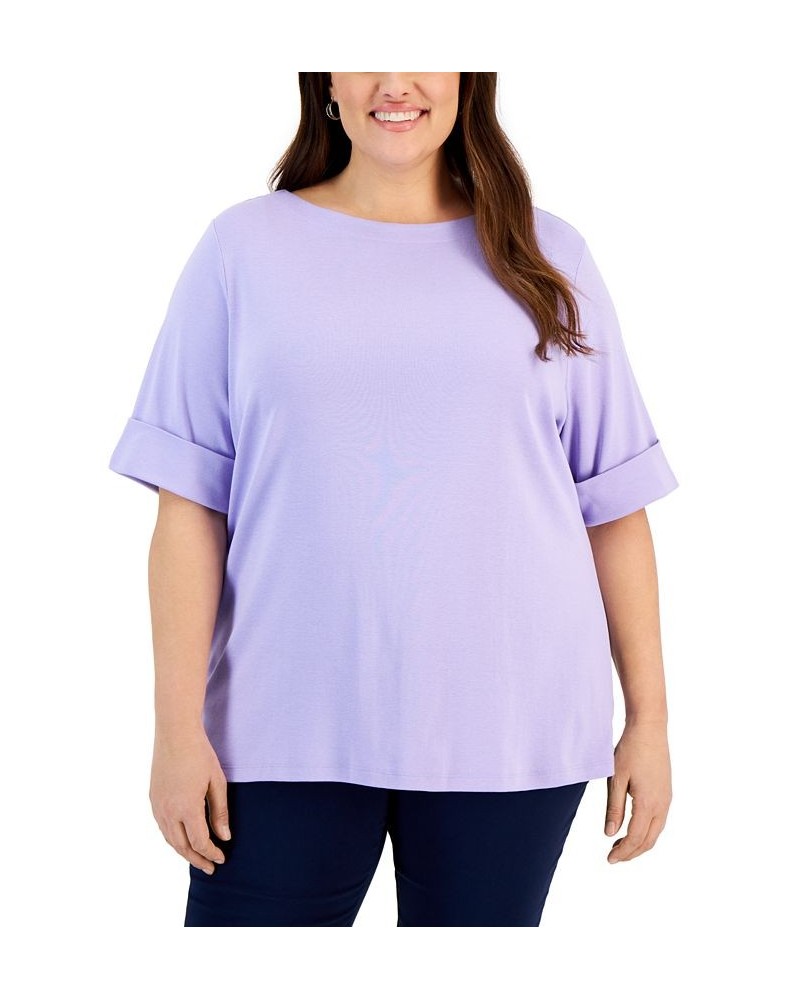 Plus Size Cotton Elbow-Sleeve Top Soft Pink $14.76 Tops