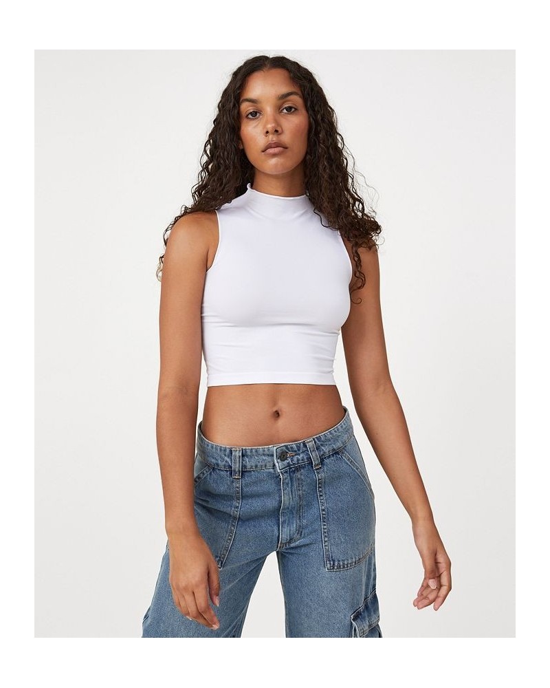 Women's Seamless Kiki Mock Neck Tank Top White $14.40 Tops