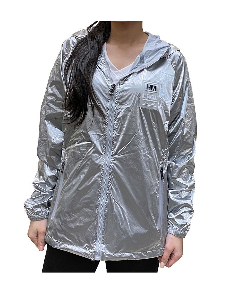 Women's Fashion Hooded Zip-Up Windbreaker Silver $24.78 Jackets