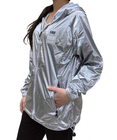 Women's Fashion Hooded Zip-Up Windbreaker Silver $24.78 Jackets