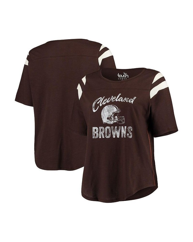 Women's Brown Cleveland Browns Plus Size Curve Touchdown Half-Sleeve T-shirt Brown $24.44 Tops