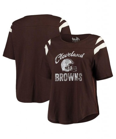 Women's Brown Cleveland Browns Plus Size Curve Touchdown Half-Sleeve T-shirt Brown $24.44 Tops