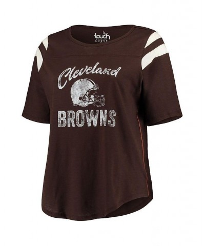 Women's Brown Cleveland Browns Plus Size Curve Touchdown Half-Sleeve T-shirt Brown $24.44 Tops