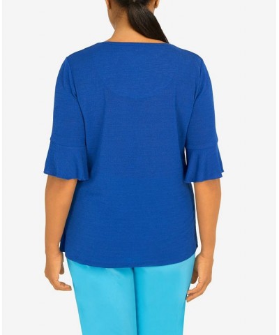 Petite Cool Vibrations Soft Fit Short Sleeve Top with Detachable Necklace Ocean Blue $32.67 Tops