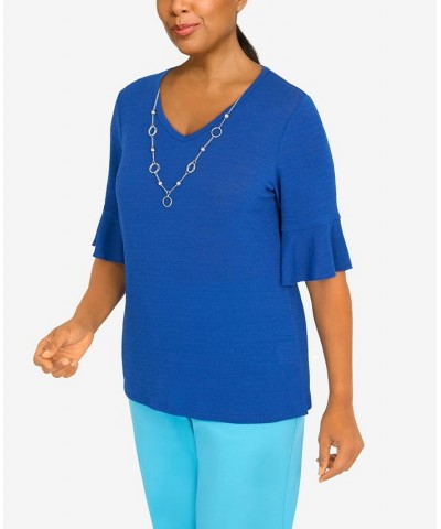 Petite Cool Vibrations Soft Fit Short Sleeve Top with Detachable Necklace Ocean Blue $32.67 Tops