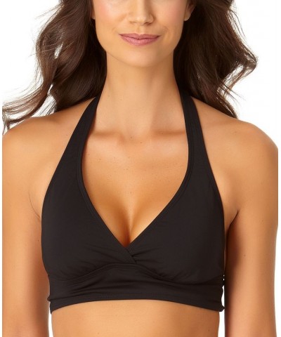 Solid Banded Halter Bikini Top & Bottoms Black $25.52 Swimsuits