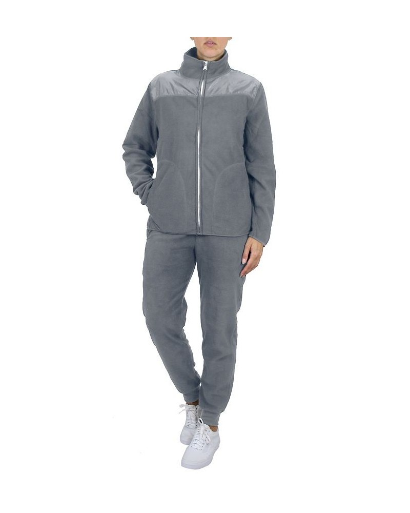 Women's Polar Fleece Sweatshirt Top Jogger Bottom Matching Set 2 Piece Gray $40.59 Outfits