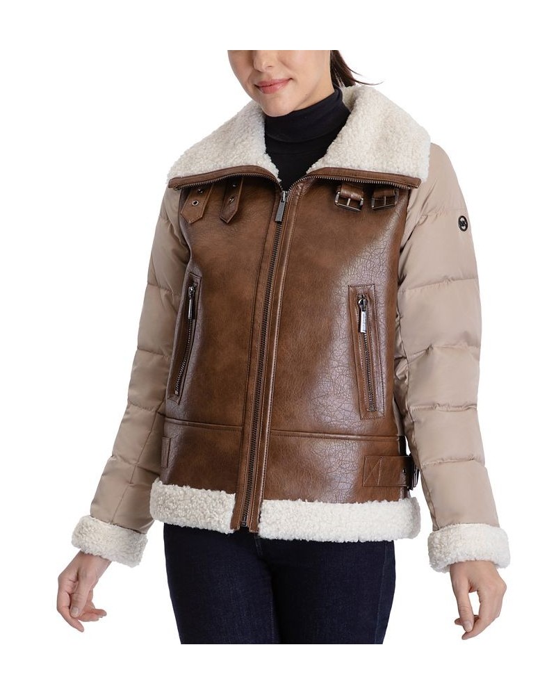 Women's Faux-Shearling Down Puffer Coat Tan/Beige $94.50 Coats