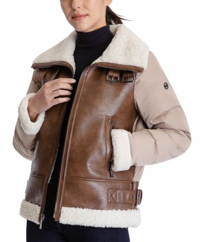 Women's Faux-Shearling Down Puffer Coat Tan/Beige $94.50 Coats