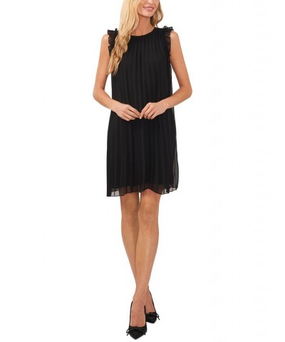 Women's Ruffled Sleeve Short Pleated Dress Black $44.69 Dresses