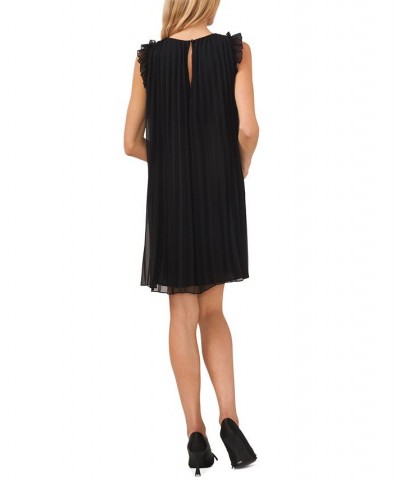 Women's Ruffled Sleeve Short Pleated Dress Black $44.69 Dresses