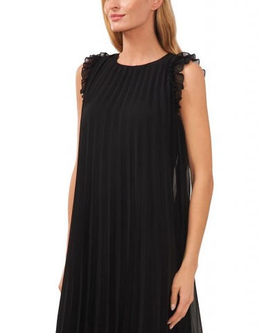 Women's Ruffled Sleeve Short Pleated Dress Black $44.69 Dresses