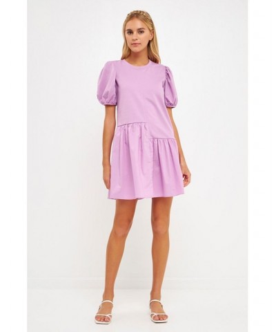 Women's Knit Woven Mixed Dress Lilac $37.80 Dresses