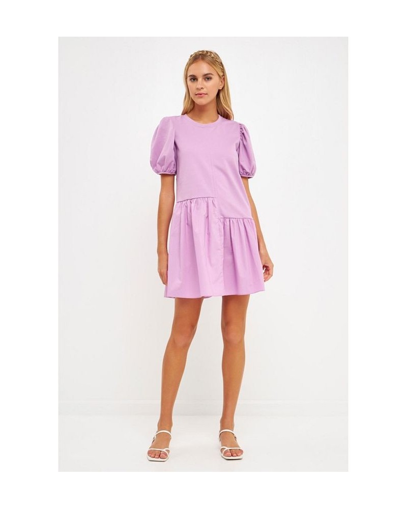 Women's Knit Woven Mixed Dress Lilac $37.80 Dresses