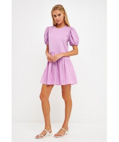 Women's Knit Woven Mixed Dress Lilac $37.80 Dresses