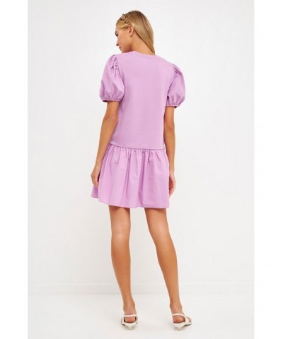 Women's Knit Woven Mixed Dress Lilac $37.80 Dresses