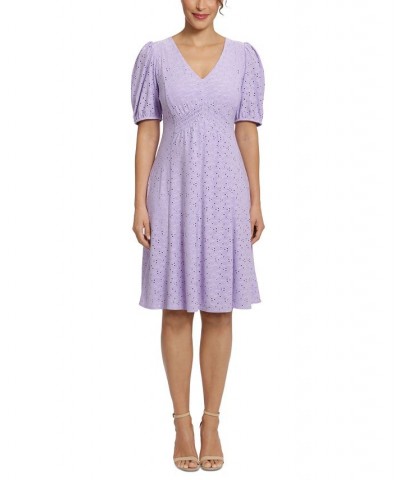 Women's Smocked Eyelet Fit & Flare Dress Violet $46.87 Dresses