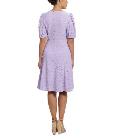 Women's Smocked Eyelet Fit & Flare Dress Violet $46.87 Dresses