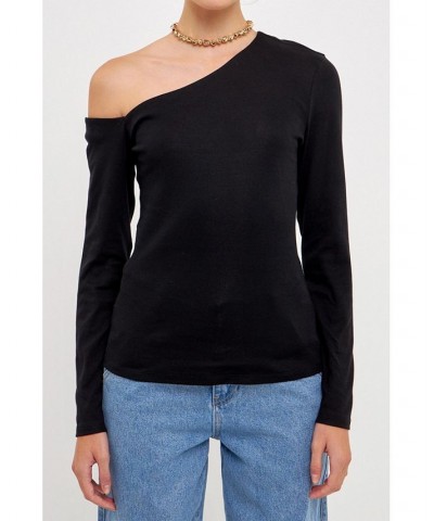 Women's Asymmetric Soft Knit Top Black $30.10 Tops