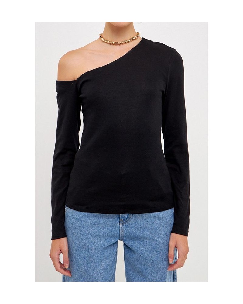 Women's Asymmetric Soft Knit Top Black $30.10 Tops