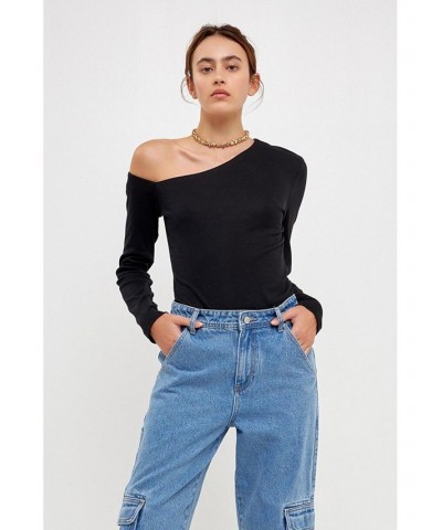 Women's Asymmetric Soft Knit Top Black $30.10 Tops