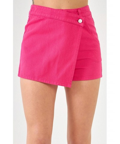 Women's High Waist Color Denim Skort Pink $43.20 Shorts