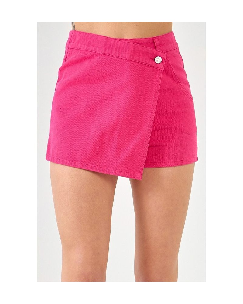 Women's High Waist Color Denim Skort Pink $43.20 Shorts