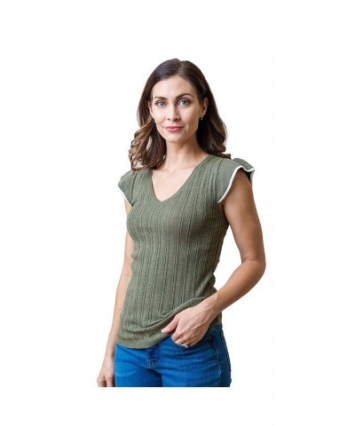 Hope Henry Womens' Flutter Sleeve Sweater Top Green $23.97 Sweaters