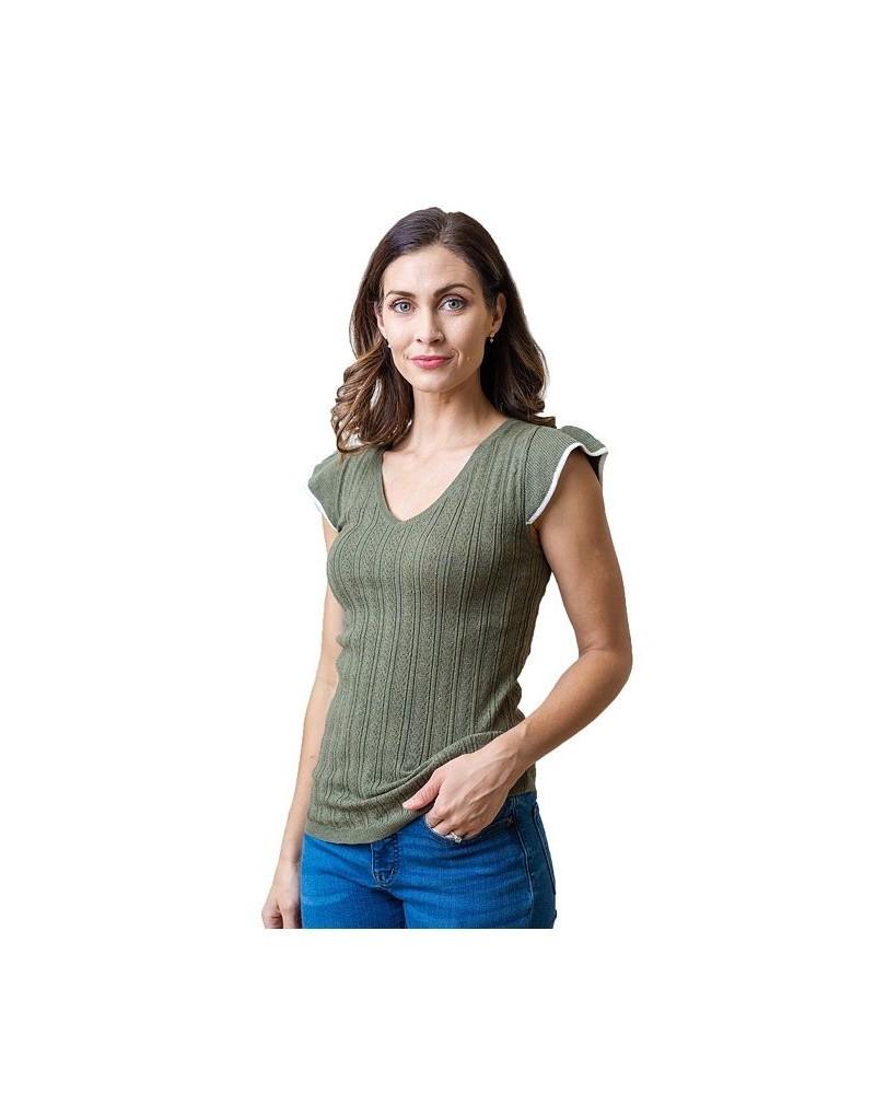 Hope Henry Womens' Flutter Sleeve Sweater Top Green $23.97 Sweaters