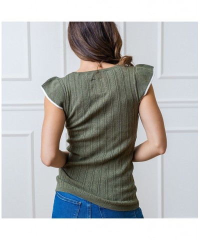 Hope Henry Womens' Flutter Sleeve Sweater Top Green $23.97 Sweaters