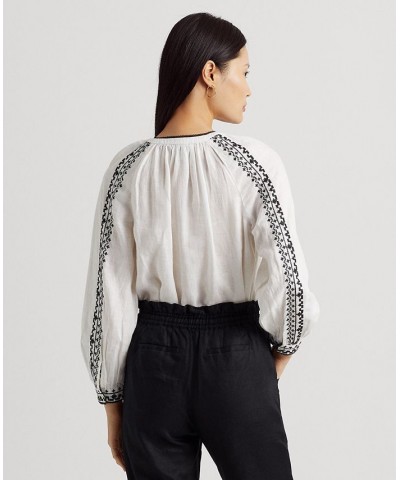 Petite Blouson-Sleeve Bohemian-Inspired Top White Multi $88.15 Tops