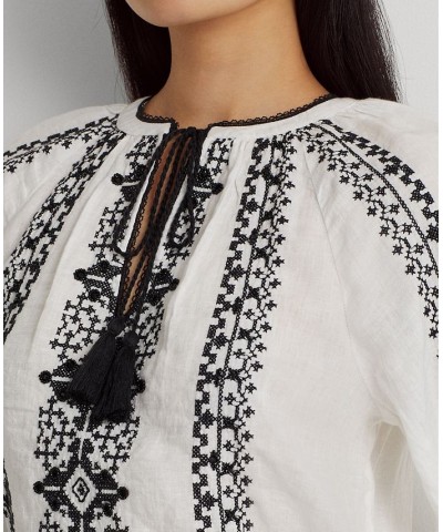 Petite Blouson-Sleeve Bohemian-Inspired Top White Multi $88.15 Tops