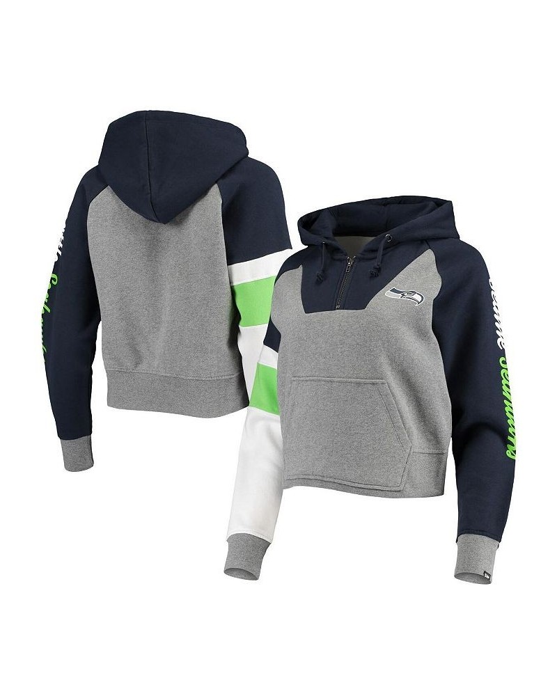 Women's Heathered Gray Navy Seattle Seahawks Color Block Raglan Quarter-Zip Hoodie Heathered Gray, Navy $38.68 Sweatshirts