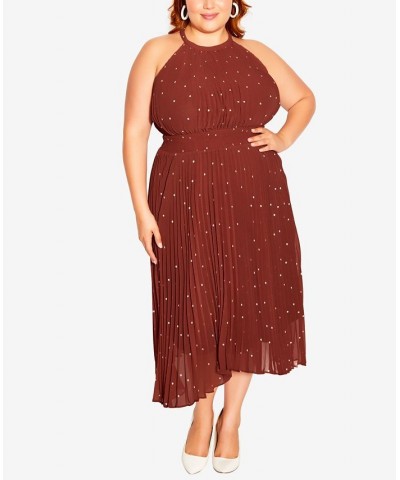 Trendy Plus Size Pleated Spot Dress Cinnamon Spot $68.11 Dresses