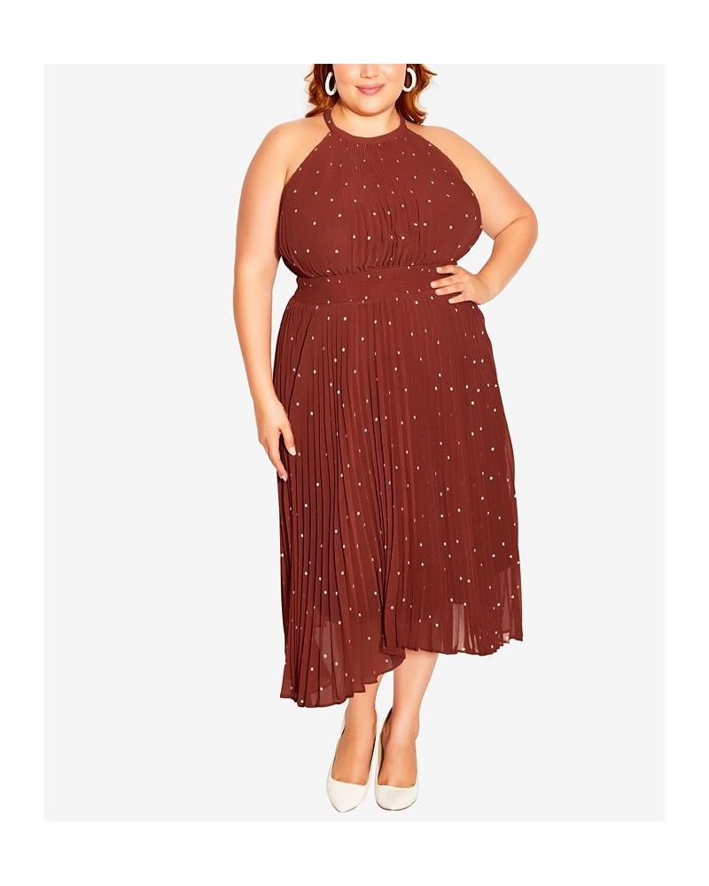 Trendy Plus Size Pleated Spot Dress Cinnamon Spot $68.11 Dresses