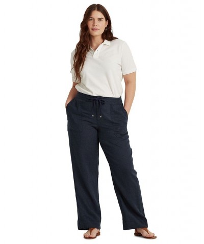 Plus-Size Linen Wide-Leg Pants Lauren Navy $35.70 Pants
