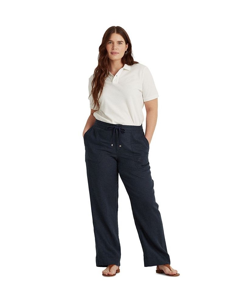 Plus-Size Linen Wide-Leg Pants Lauren Navy $35.70 Pants