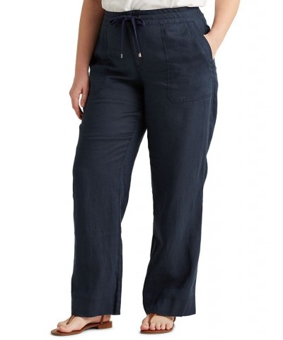 Plus-Size Linen Wide-Leg Pants Lauren Navy $35.70 Pants